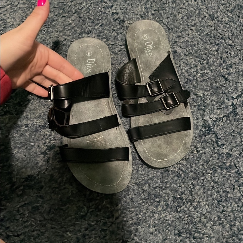 Grey and black sandals